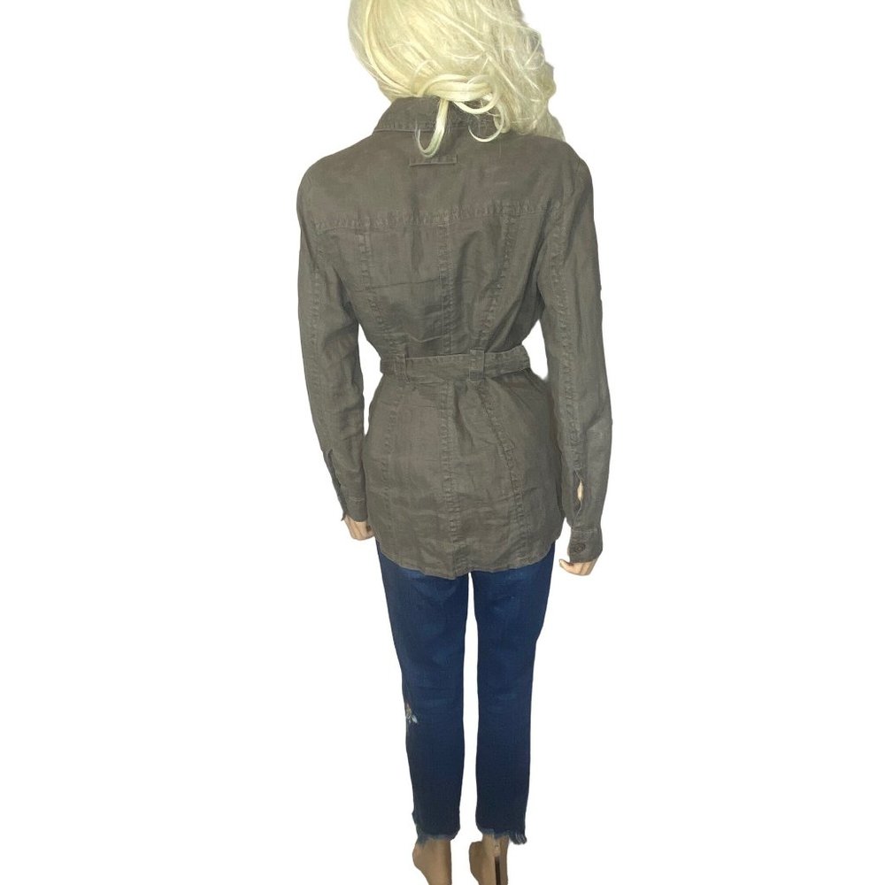 CAbi Utility Sahara Jacket 100% Linen Khaki Brown #856 Size M Button Front Belt - Picture 13 of 16